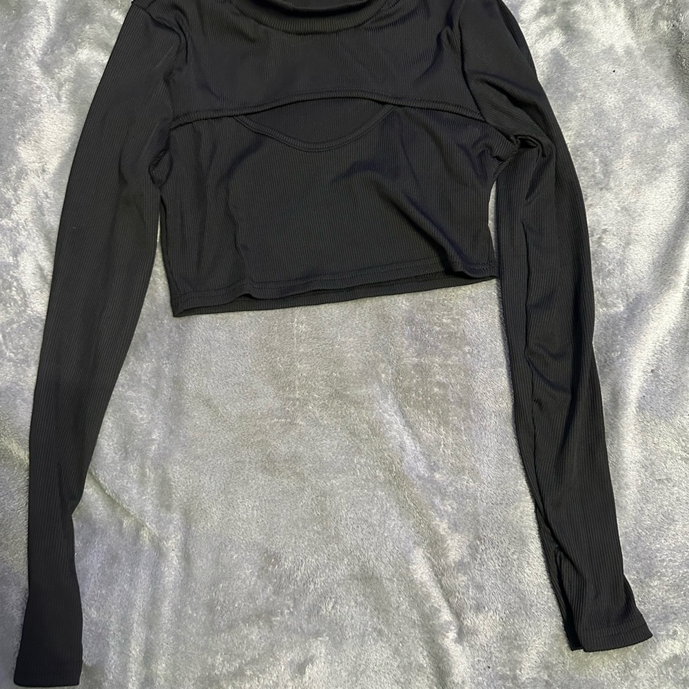 Black Fitted Long Sleeve Bodysuit Crop Top